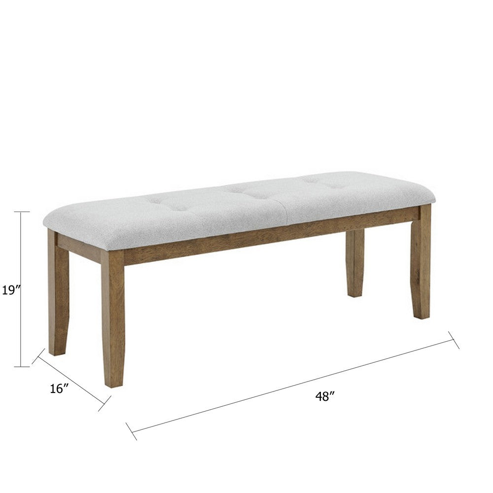 Meny Dining Bench | Tufted Light Gray Seat | 48" Walnut Oak Brown