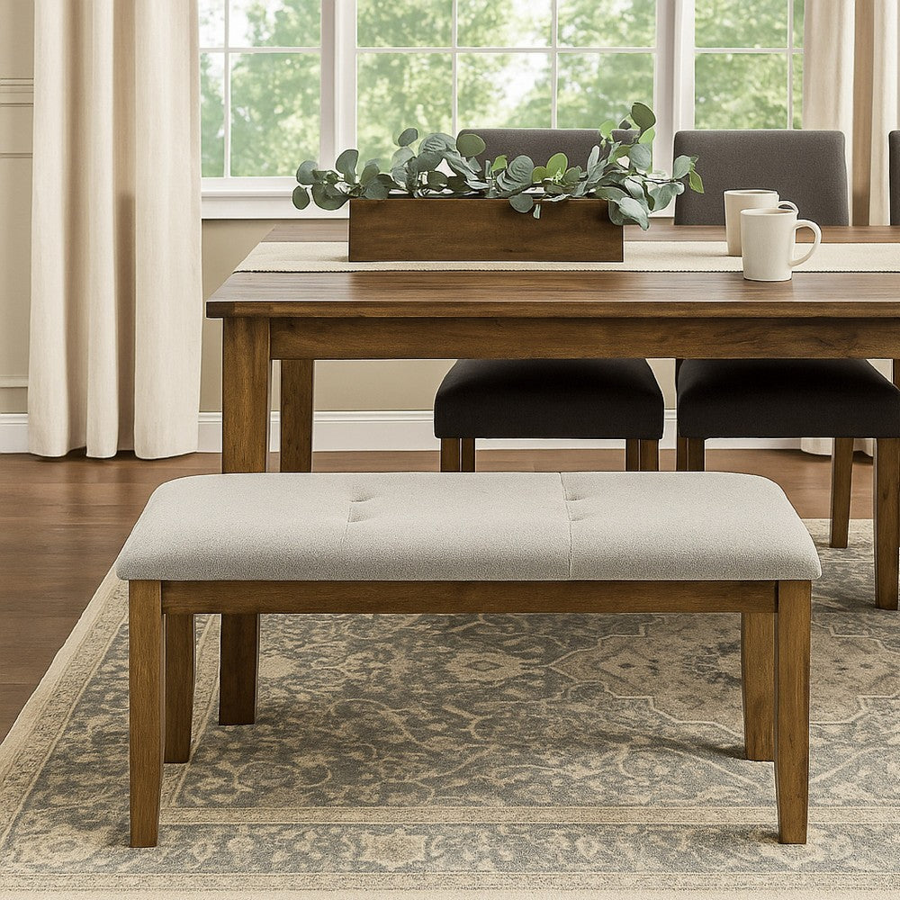 Meny Dining Bench | Tufted Light Gray Seat | 48" Walnut Oak Brown