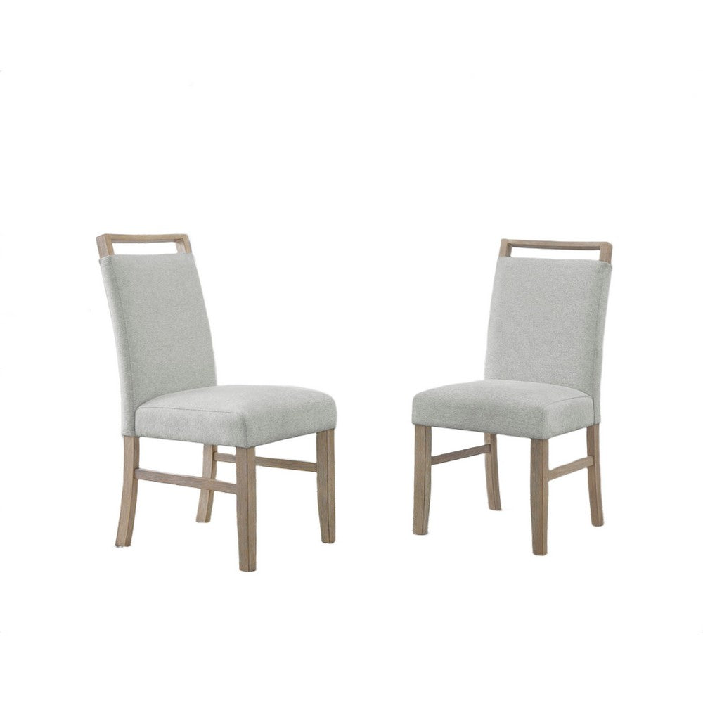 Teny Dining Chair Set of 2 | Light Gray Seat | Open Rail Back | Oak Brown