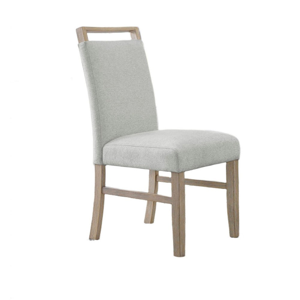 Teny Dining Chair Set of 2 | Light Gray Seat | Open Rail Back | Oak Brown