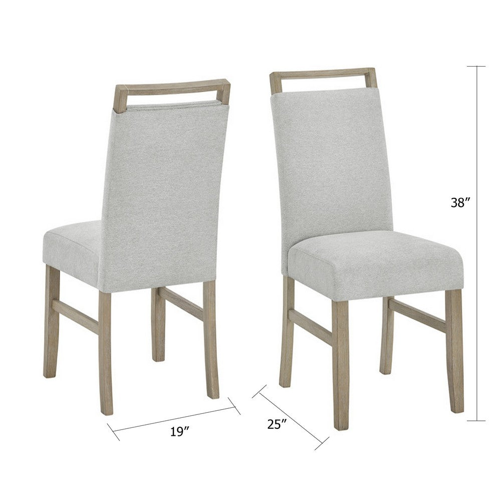 Teny Dining Chair Set of 2 | Light Gray Seat | Open Rail Back | Oak Brown