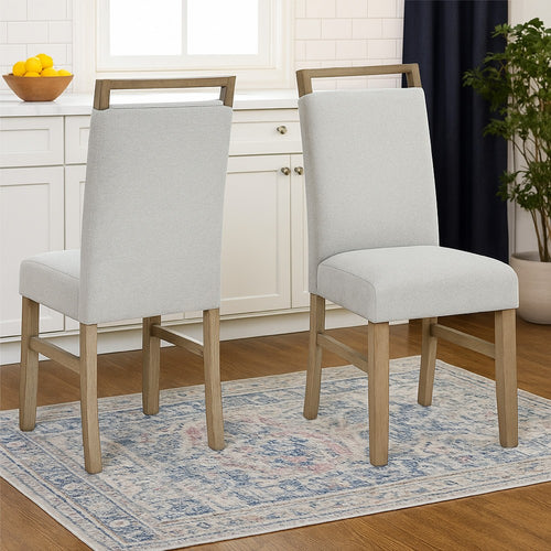 Teny Dining Chair Set of 2 | Light Gray Seat | Open Rail Back | Oak Brown
