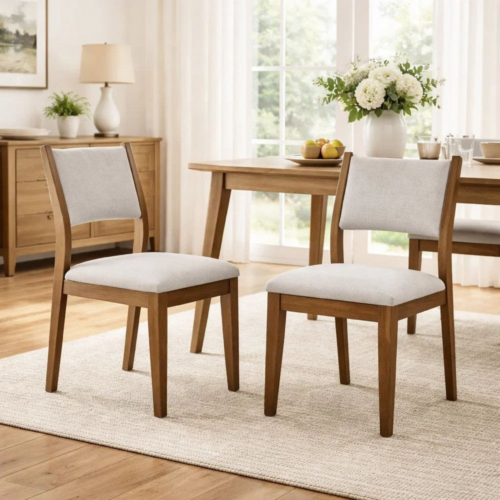 Meny Dining Chair Set of 2 | Light Gray Panel Back | Walnut Oak Brown