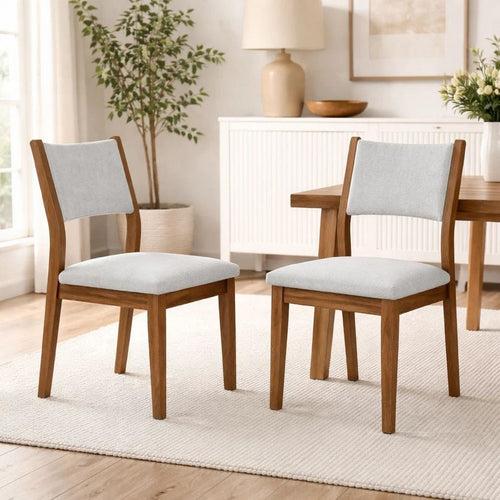Meny Dining Chair Set of 2 | Light Gray Panel Back | Walnut Oak Brown