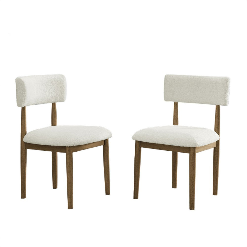 Meny Dining Chair Set of 2 | Beige Sherpa Upholstery | Walnut Oak Brown
