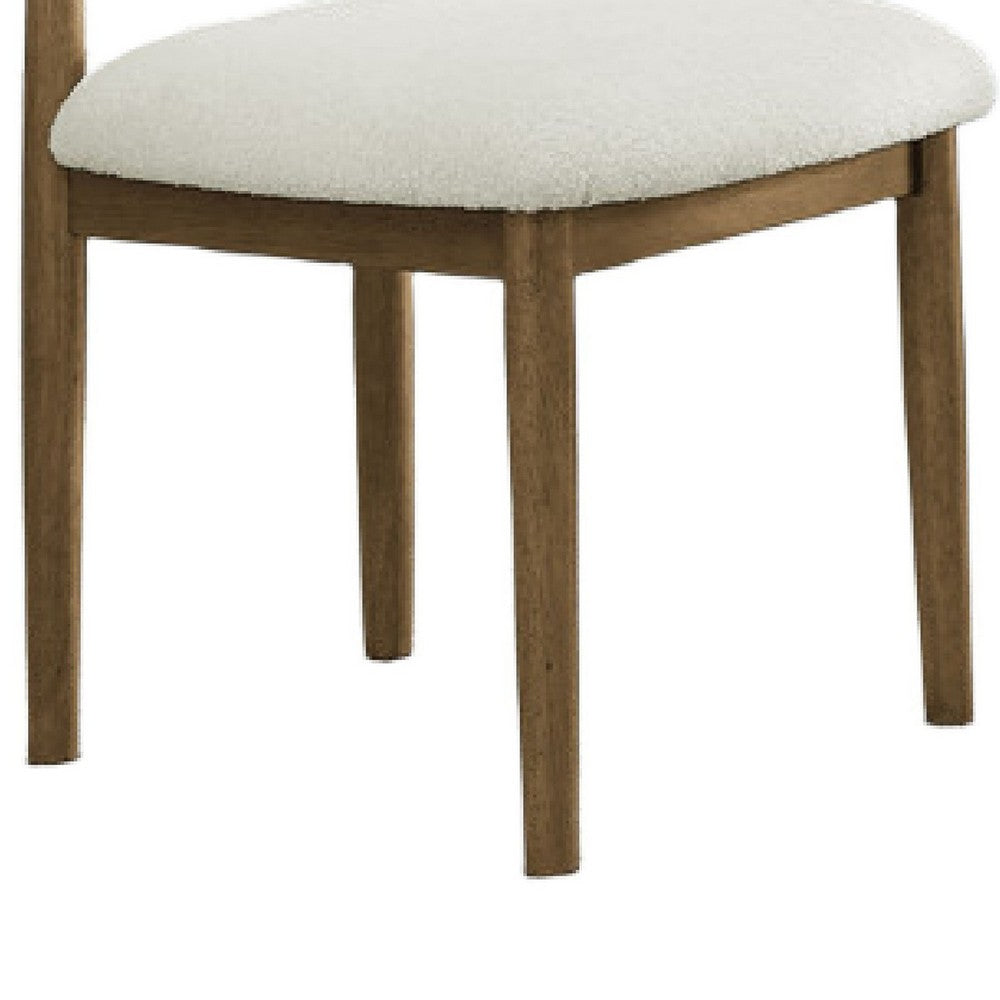 Meny Dining Chair Set of 2 | Beige Sherpa Upholstery | Walnut Oak Brown