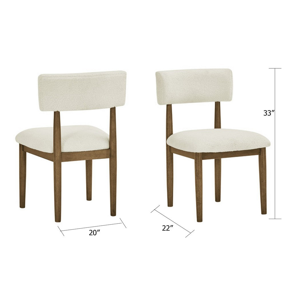 Meny Dining Chair Set of 2 | Beige Sherpa Upholstery | Walnut Oak Brown