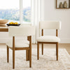 Meny Dining Chair Set of 2 | Beige Sherpa Upholstery | Walnut Oak Brown
