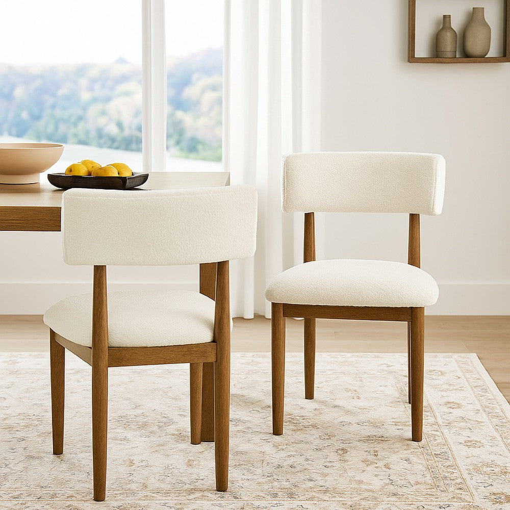 Meny Dining Chair Set of 2 | Beige Sherpa Upholstery | Walnut Oak Brown