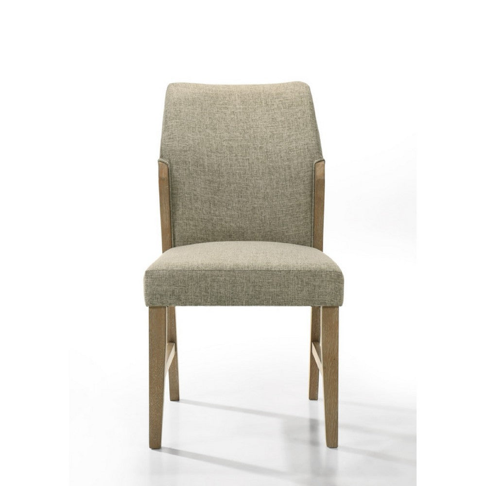Lemy Dining Chair Set of 2 | Beige Linen Upholstery | Oak Brown Finish