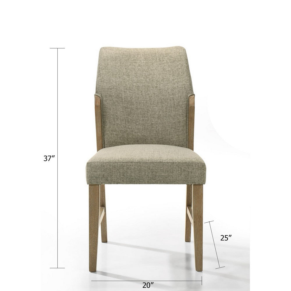 Lemy Dining Chair Set of 2 | Beige Linen Upholstery | Oak Brown Finish