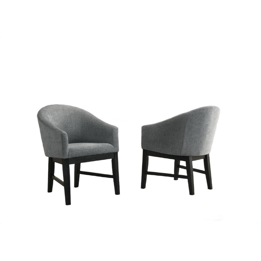Memy Dining Chair Set of 2 | Gray Upholstered Barrel Back | Black Wood