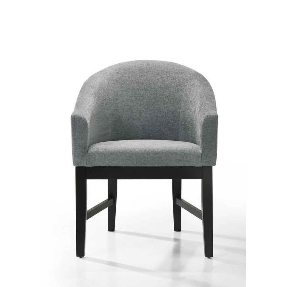 Memy Dining Chair Set of 2 | Gray Upholstered Barrel Back | Black Wood