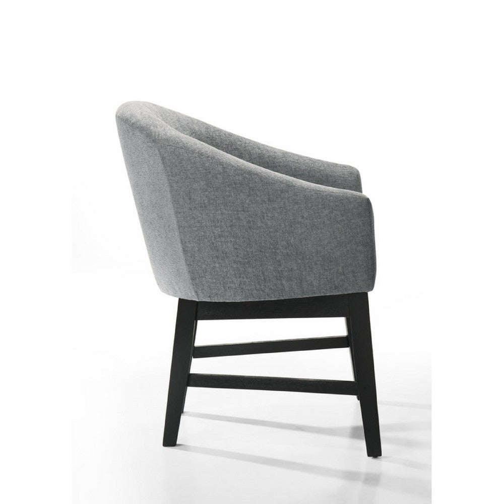 Memy Dining Chair Set of 2 | Gray Upholstered Barrel Back | Black Wood