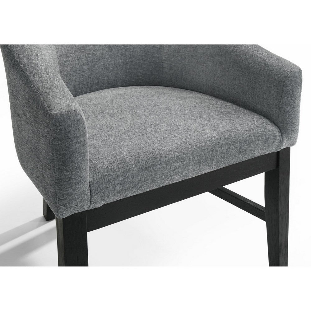 Memy Dining Chair Set of 2 | Gray Upholstered Barrel Back | Black Wood
