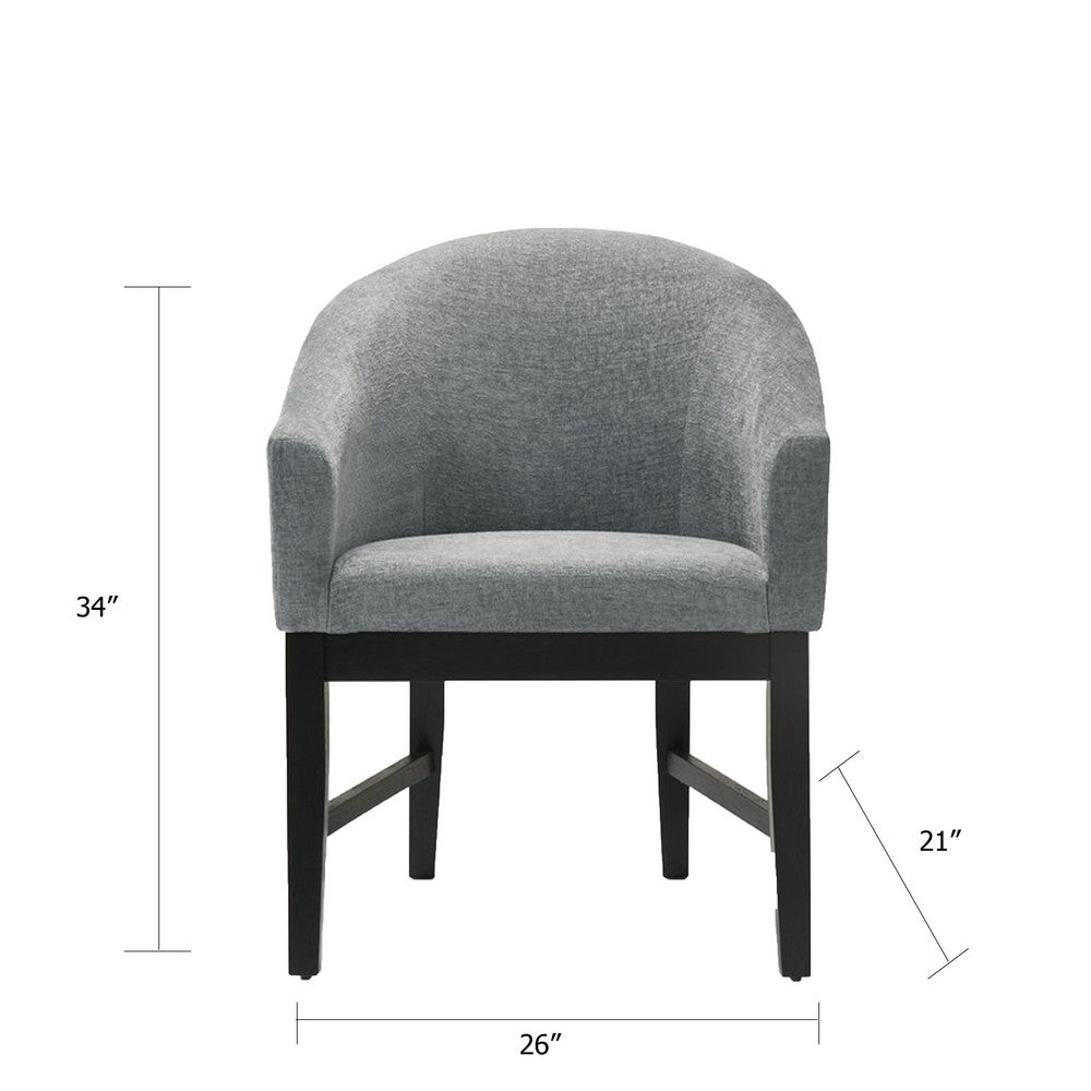 Memy Dining Chair Set of 2 | Gray Upholstered Barrel Back | Black Wood