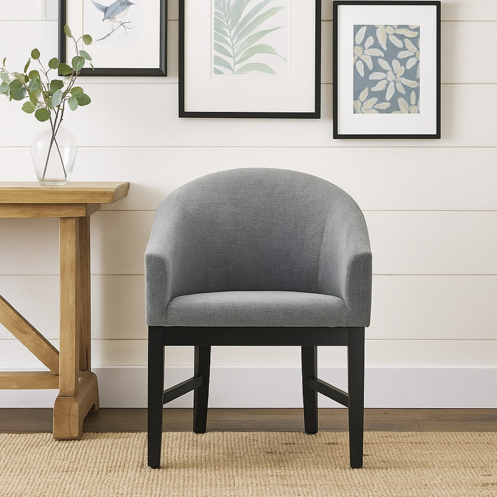 Memy Dining Chair Set of 2 | Gray Upholstered Barrel Back | Black Wood