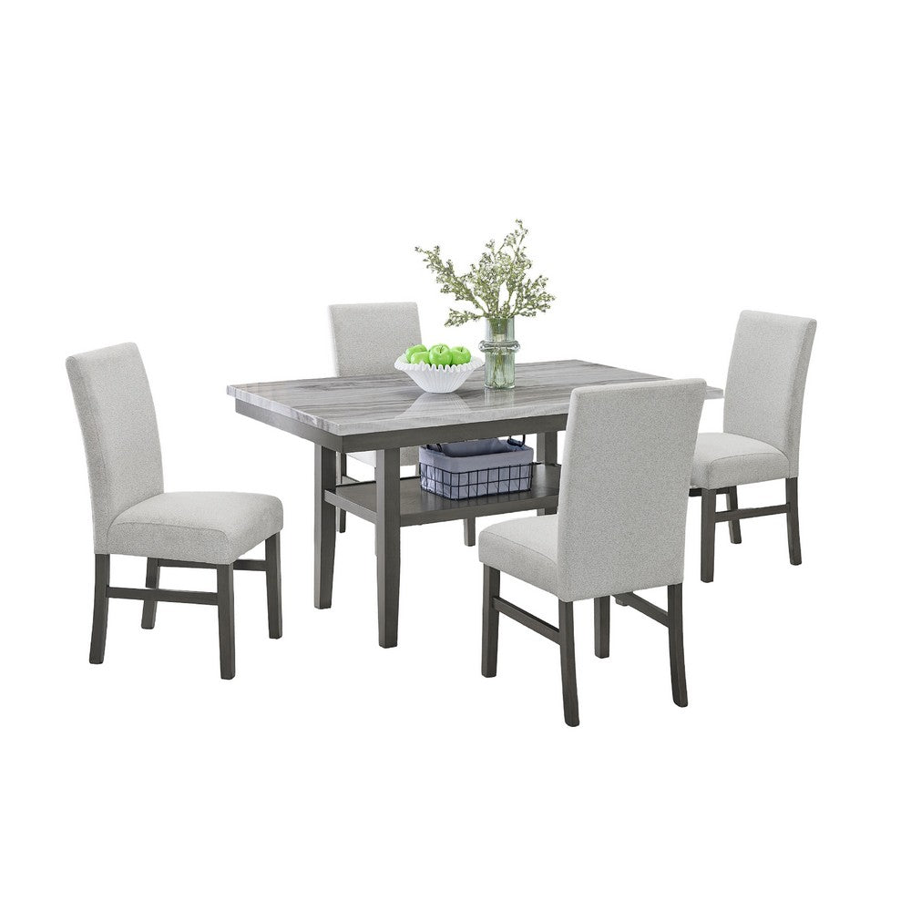 Jeny 5pc Dining Set | 60" Faux Marble Top & Gray Upholstered Chairs
