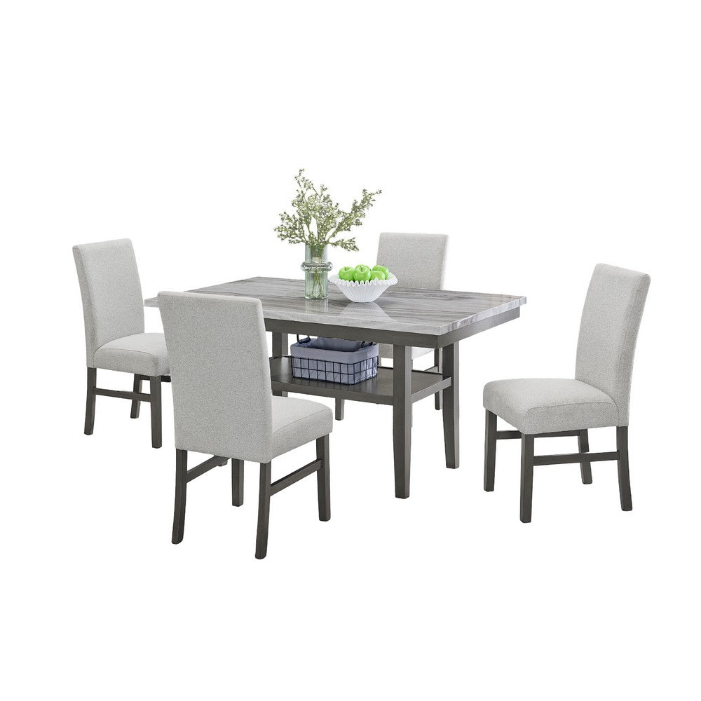 Jeny 5pc Dining Set | 60" Faux Marble Top & Gray Upholstered Chairs
