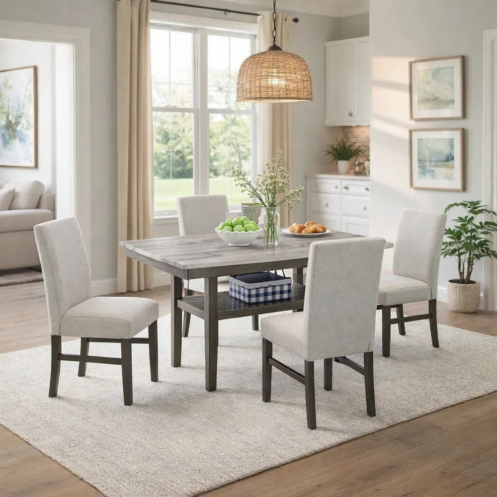 Jeny 5pc Dining Set | 60" Faux Marble Top & Gray Upholstered Chairs
