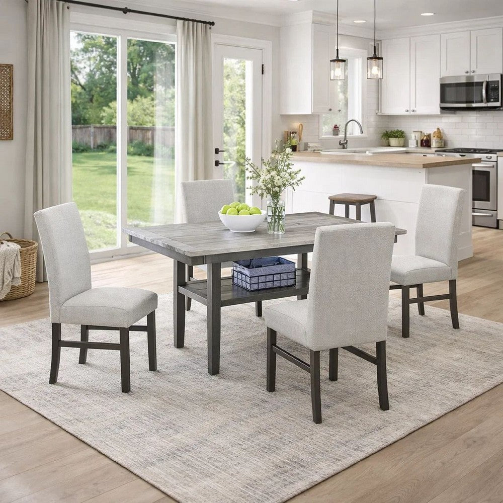 Jeny 5pc Dining Set | 60" Faux Marble Top & Gray Upholstered Chairs