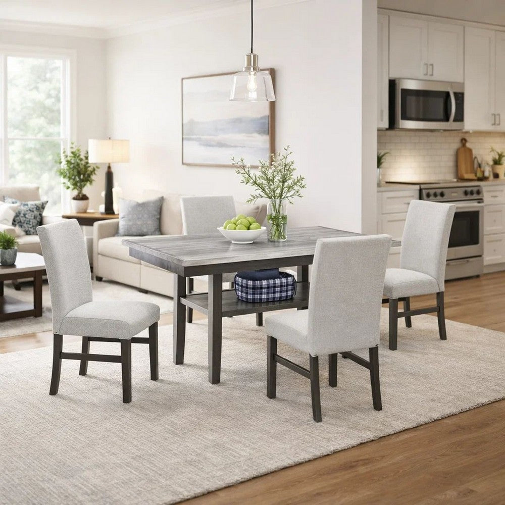 Jeny 5pc Dining Set | 60" Faux Marble Top & Gray Upholstered Chairs