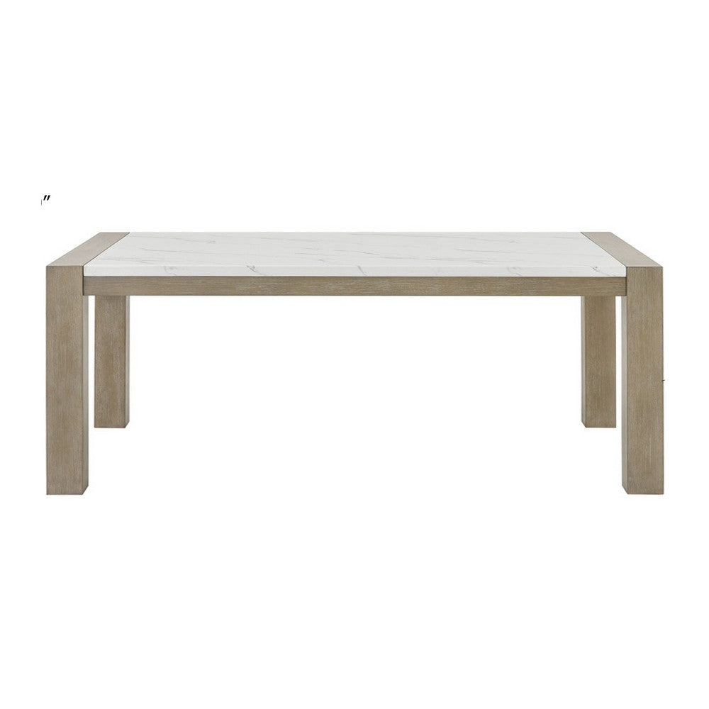 Teny 5pc Dining Set | 66" White Faux Marble Top | Light Oak Brown