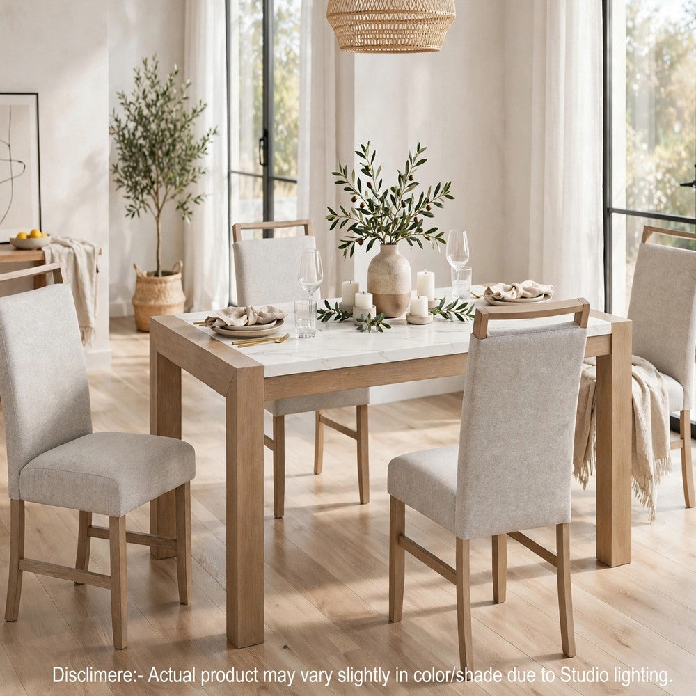 Teny 5pc Dining Set | 66" White Faux Marble Top | Light Oak Brown