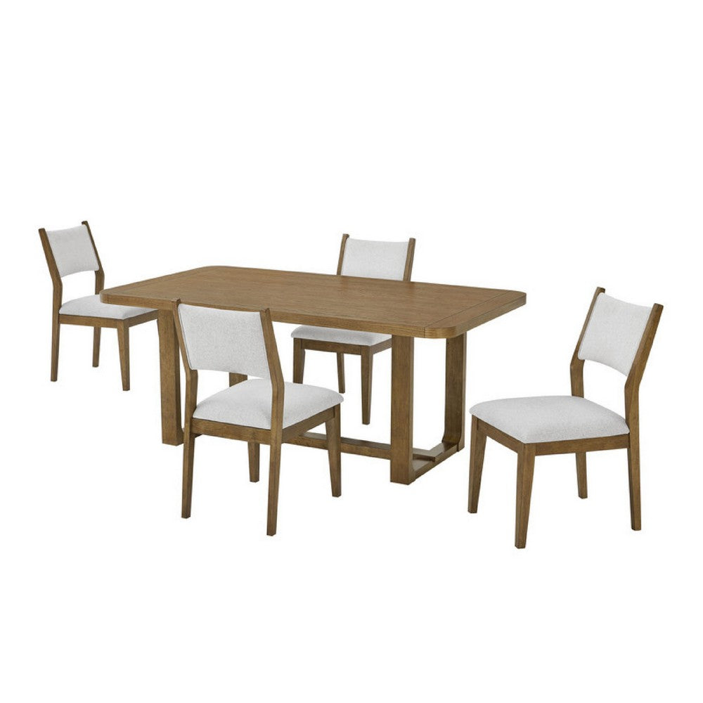 Meny 5pc Dining Table Set | 72" Top w Sled Base | Walnut Oak Brown