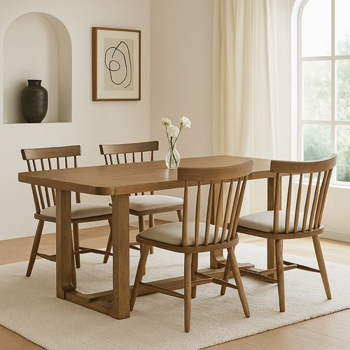 Meny 5pc Dining Table Set | 72" Top w Sled Base | Walnut Oak Brown