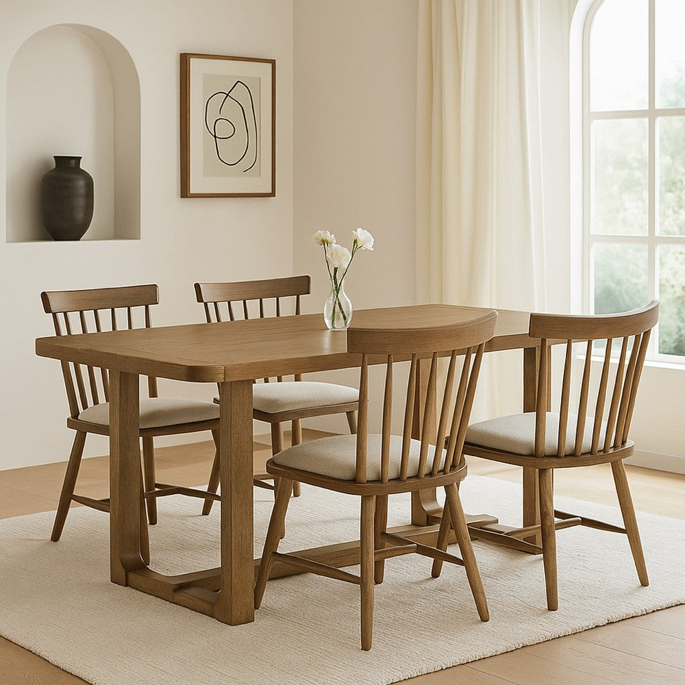 Meny 5pc Dining Table Set | 72" Top w Sled Base | Walnut Oak Brown