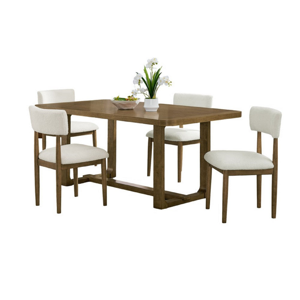 Meny 5pc Dining Set | Beige Sherpa Chairs | 72" Top | Walnut Oak Brown