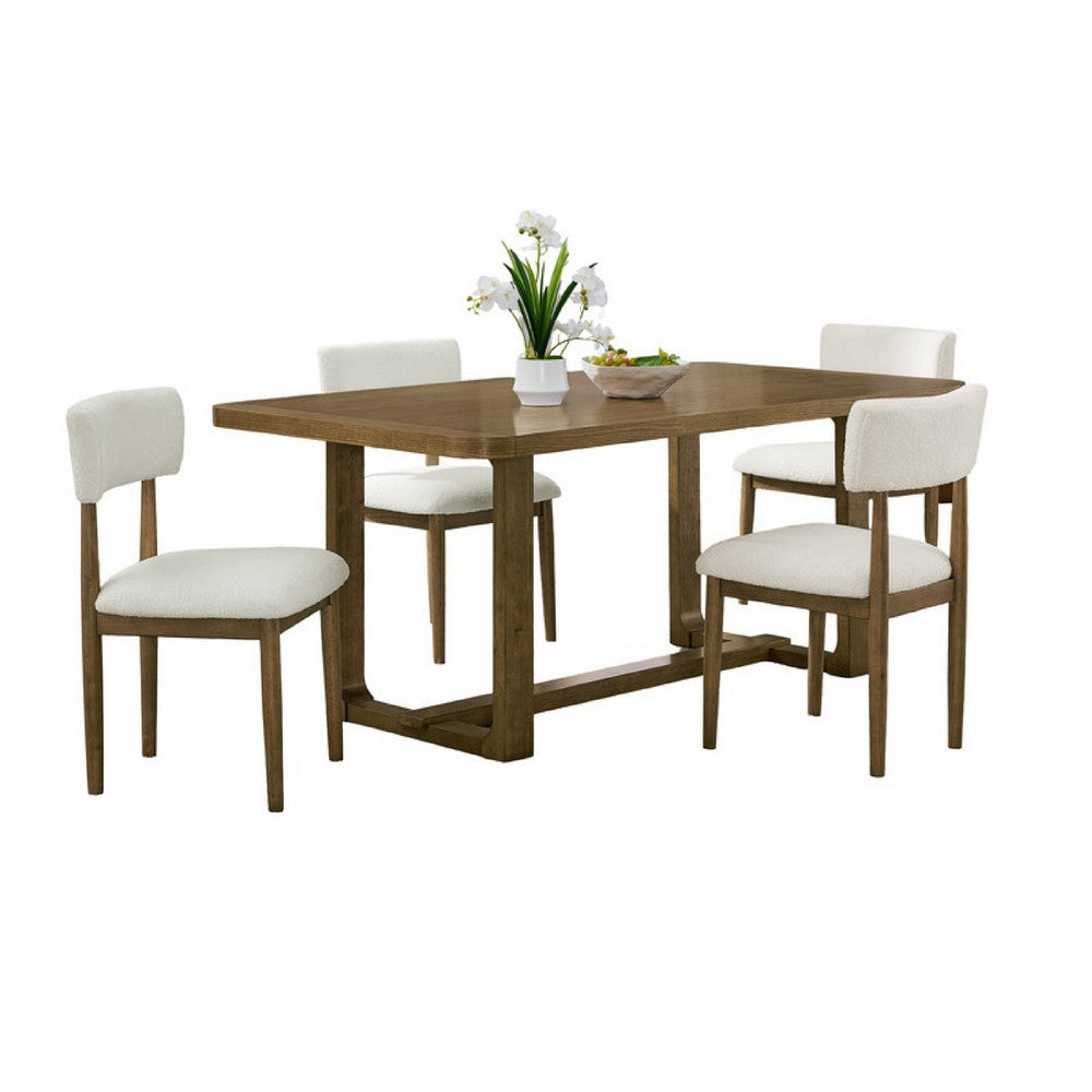 Meny 5pc Dining Set | Beige Sherpa Chairs | 72" Top | Walnut Oak Brown