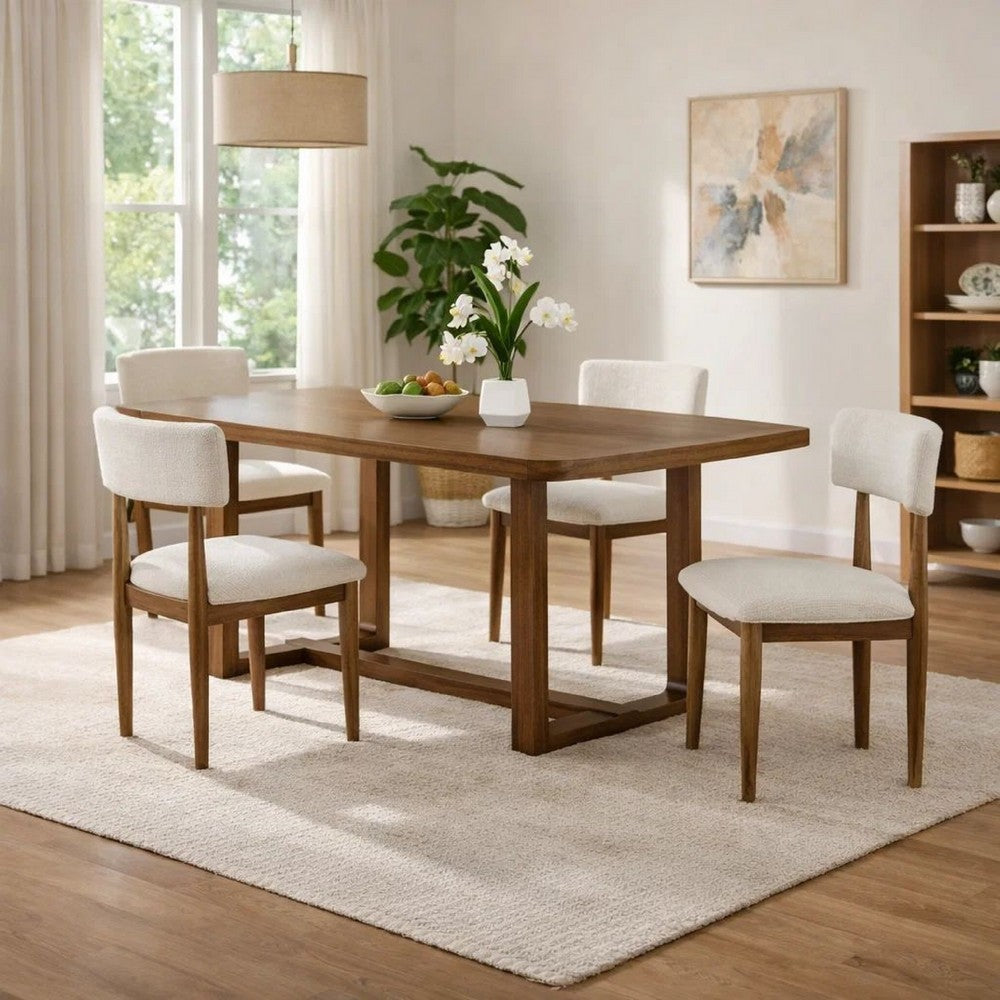 Meny 5pc Dining Set | Beige Sherpa Chairs | 72" Top | Walnut Oak Brown