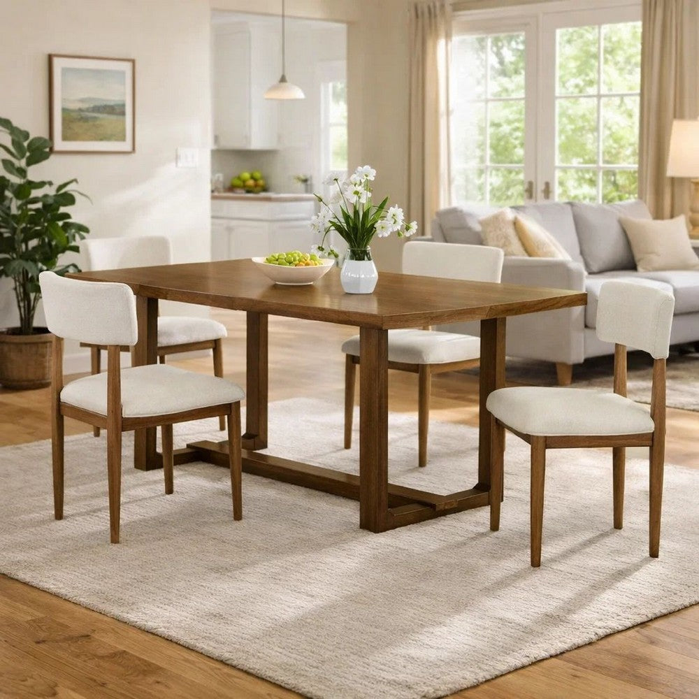 Meny 5pc Dining Set | Beige Sherpa Chairs | 72" Top | Walnut Oak Brown