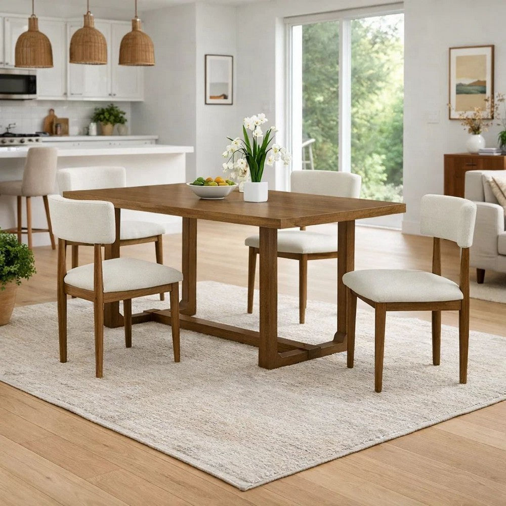Meny 5pc Dining Set | Beige Sherpa Chairs | 72" Top | Walnut Oak Brown