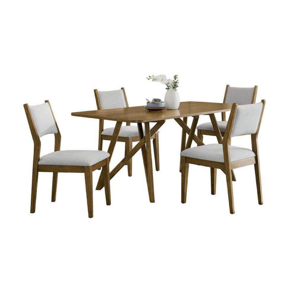 Meny 5pc Dining Table Set | 70" Top w Cross Base | Walnut Oak Brown