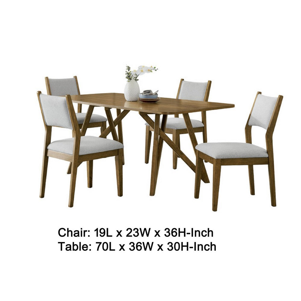 Meny 5pc Dining Table Set | 70" Top w Cross Base | Walnut Oak Brown