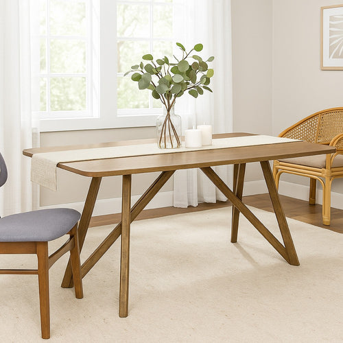 Meny 5pc Dining Table Set | 70" Top w Cross Base | Walnut Oak Brown