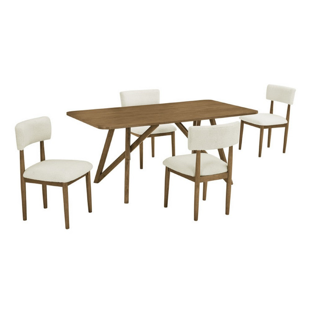 Meny 5pc Dining Set | Beige Sherpa Chairs | 70" Top | Walnut Oak Brown