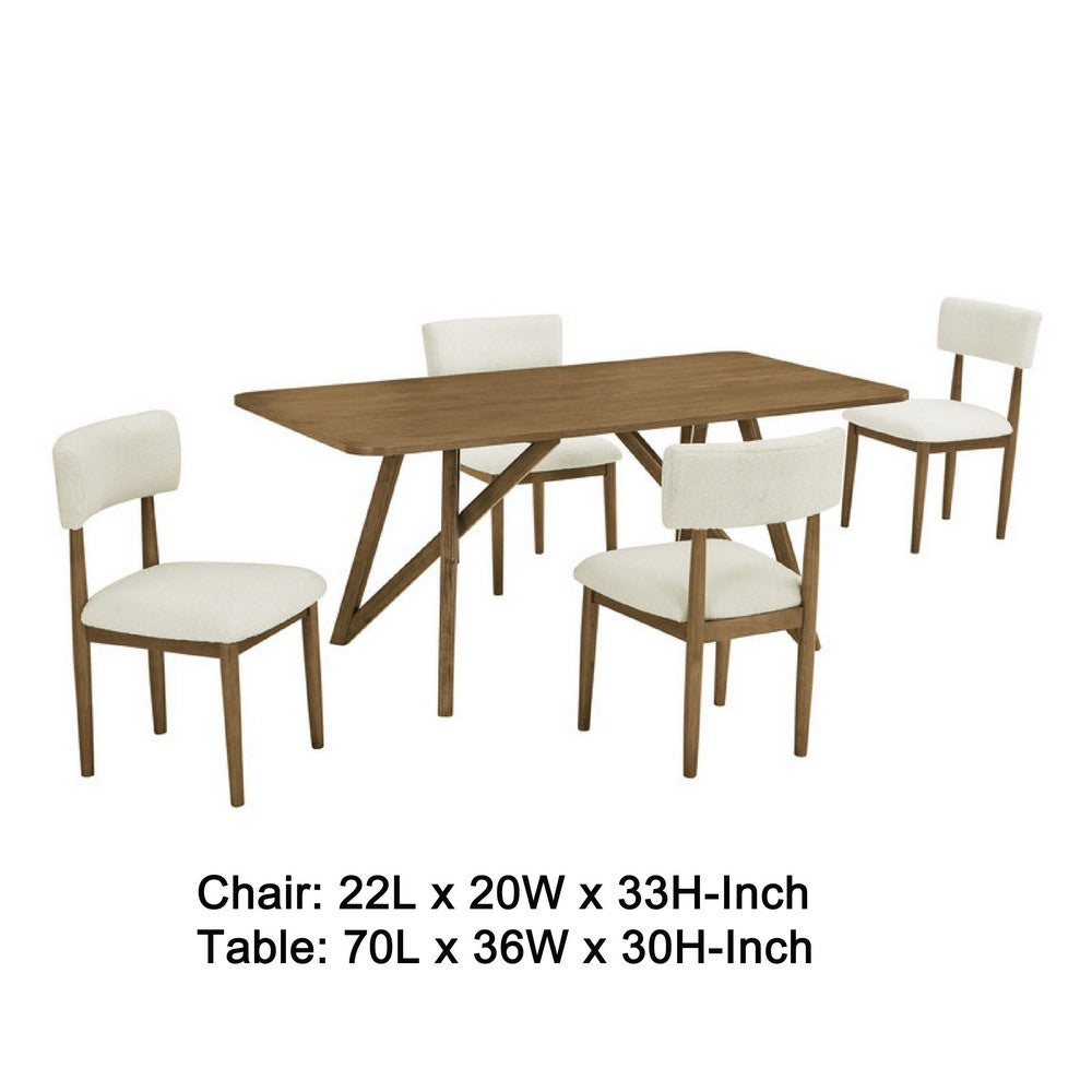 Meny 5pc Dining Set | Beige Sherpa Chairs | 70" Top | Walnut Oak Brown