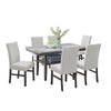 Jeny 7pc Dining Set | 60" Faux Marble Top & Gray Upholstered Chairs