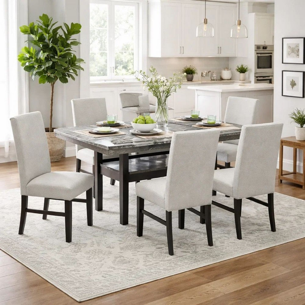 Jeny 7pc Dining Set | 60" Faux Marble Top & Gray Upholstered Chairs