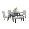 Jeny 6pc Dining Set | 60" Faux Marble Top with 4 Gray Chairs, Bench