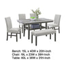 Jeny 6pc Dining Set | 60" Faux Marble Top with 4 Gray Chairs, Bench