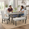 Jeny 6pc Dining Set | 60" Faux Marble Top with 4 Gray Chairs, Bench