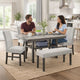 Jeny 6pc Dining Set | 60" Faux Marble Top with 4 Gray Chairs, Bench