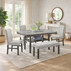 Jeny 6pc Dining Set | 60" Faux Marble Top with 4 Gray Chairs, Bench