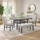 Jeny 6pc Dining Set | 60" Faux Marble Top with 4 Gray Chairs, Bench