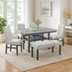 Jeny 6pc Dining Set | 60" Faux Marble Top with 4 Gray Chairs, Bench
